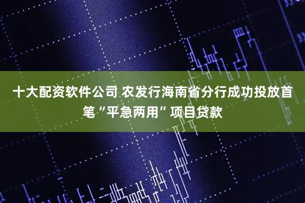 十大配资软件公司 农发行海南省分行成功投放首笔“平急两用”项目贷款